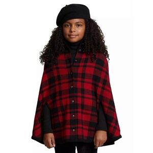 Ralph Lauren Girls Wool Plaid Poncho Cape Size 2/3T Red Black NWT Retails $195